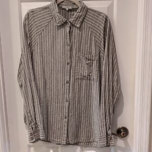 Z Supply Women's Casual Green Linen Striped Shirt